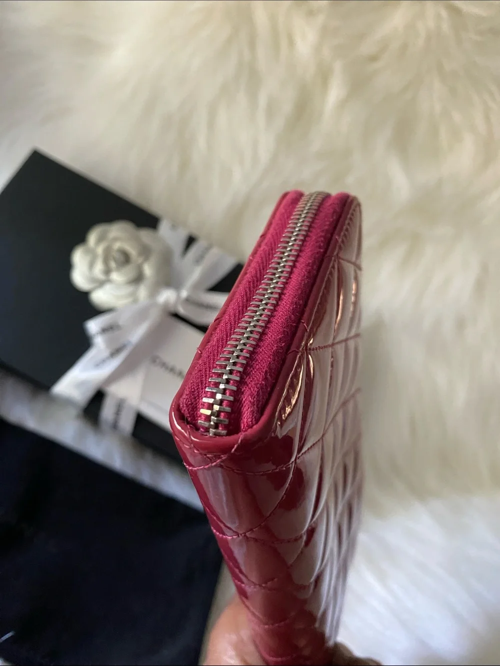 Chanel Patent Leather Brilliant Matelassé Long Zip Wallet in Rose Pink in Box
